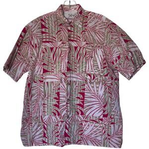 Bamboo Cay Shirt‎ Mens Large Red Green Tropical Hawaiian Aloha Camp Button Front